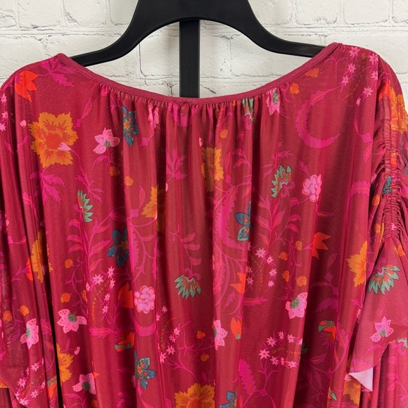 Free People Wildflower Honey Mesh Floral Ruffle Top Size Small - Picture 5 of 7